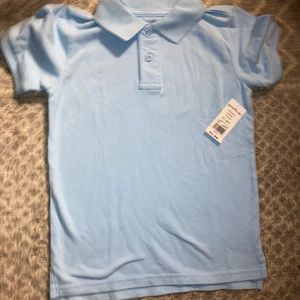 1 light blue polo, 1 red and blue short sleeve